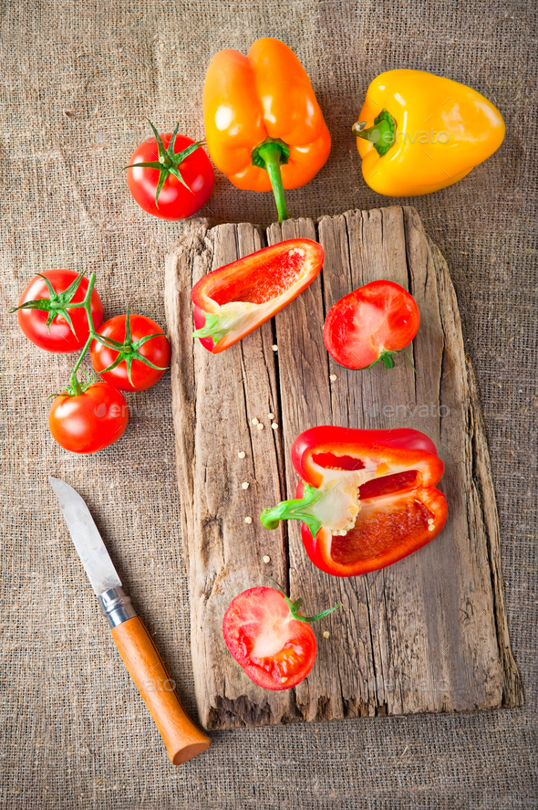 Fresh tomato on canvas - Stock Photo - Images
