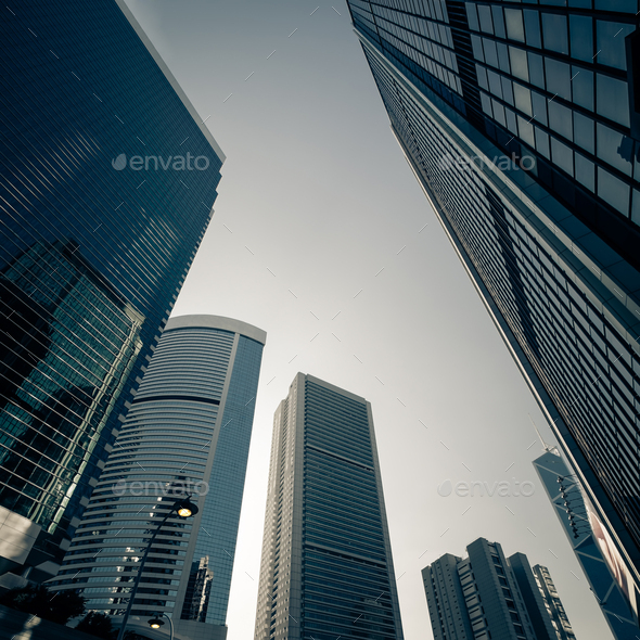 Futuristic cityscape with skyscrapers. Hong Kong - Stock Photo - Images