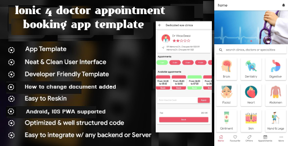 Ionic 4 doctor appointment booking app template (Android , IOS HTML/CSS)