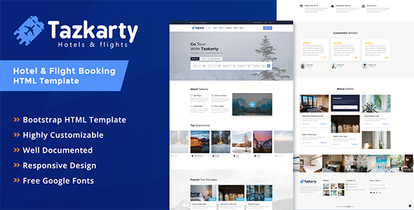 Tazkarty - Hotel & Flight Booking HTML Template