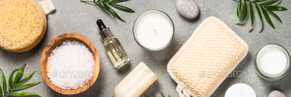 Spa product composition on stone table - Stock Photo - Images