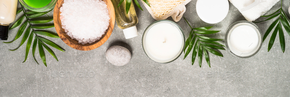 Spa product composition on stone table - Stock Photo - Images