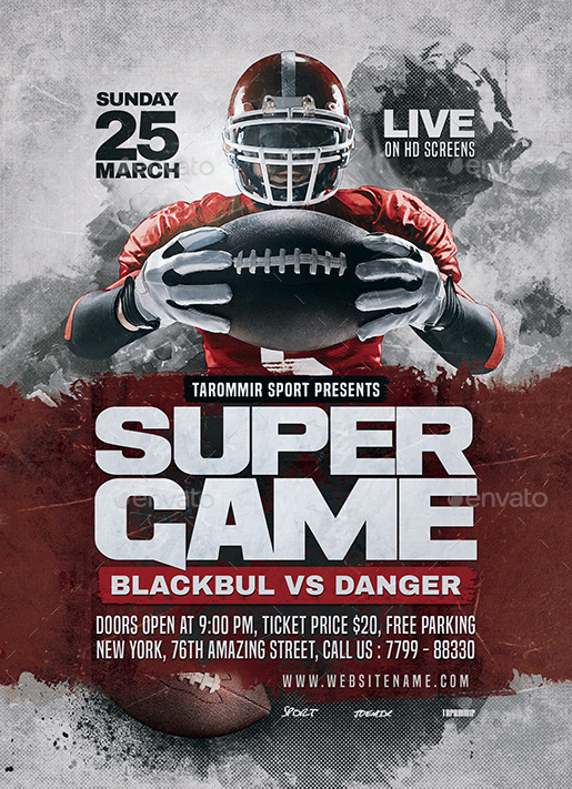 Football Super Game Flyer, Print Templates | GraphicRiver