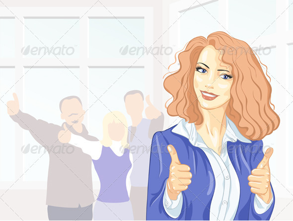 Beautiful young business woman with thumbs up