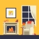 Fireplace in Room Interior, Cozy House Room Flat