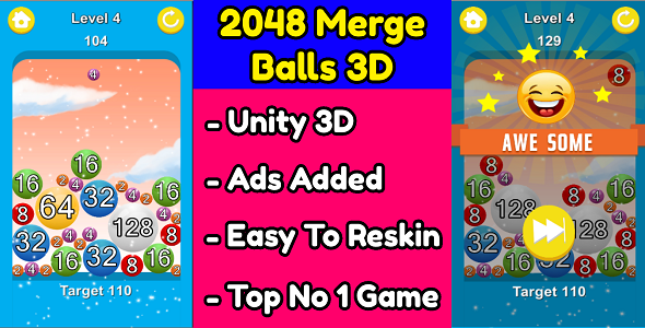 2048 Merge Balls 3D Game Unity Source Code (Template) With Ads Integrated