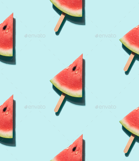 watermelon popsicle on blue seamles pattern
