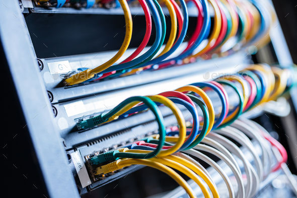 Wires in server computer hardware. - Stock Photo - Images