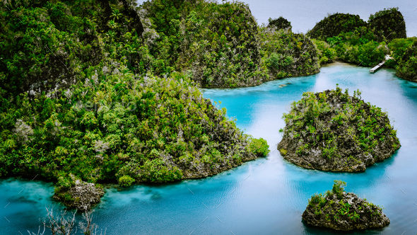 Pianemo Islands, Blue Lagoon With Green Rocks, Raja Ampat, West Papua ...