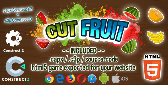 Cut Fruit HTML5 Casual Game - Construct 2 & 3 (.capx + .c3p + source-code)