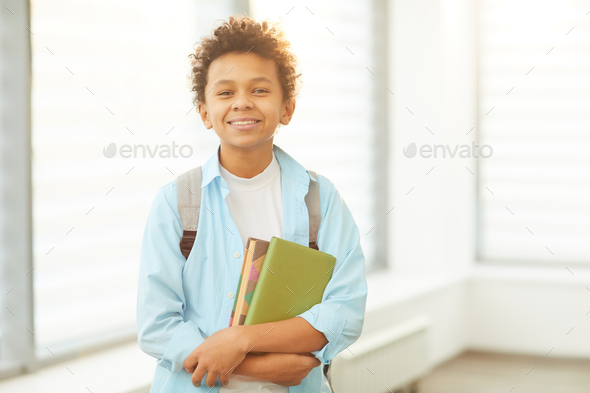 Cheerful African American Schoolboy - Stock Photo - Images