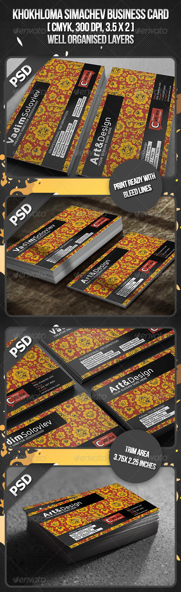 Khokhloma Simachev Business Card - Business Cards Print Templates