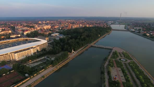 City And Park Drone View In Targu Jiu