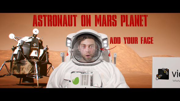 Astronaut with Flag on the Mars Planet