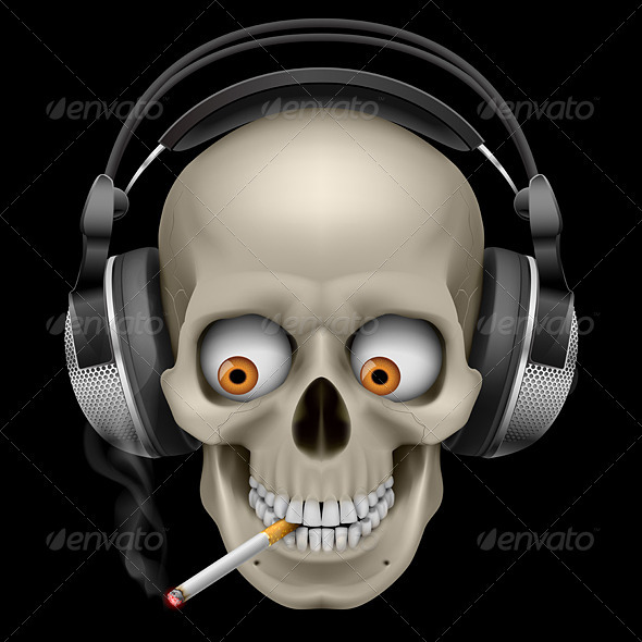 Skull with Headphones with a Cigarette