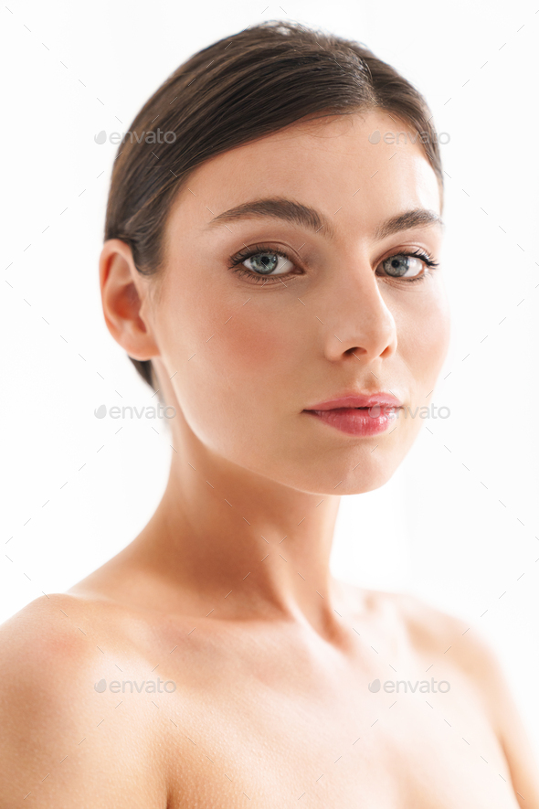 Beauty portrait of an attractive young topless brunette woman Stock Photo  by vadymvdrobot