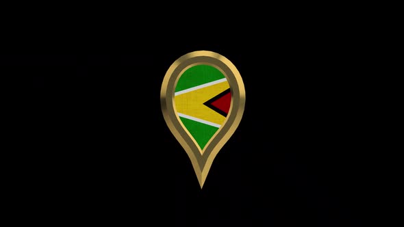 Guyana Flag 3D Rotating Location Gold Pin Icon alt