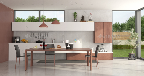 Modern Kitchen With Dining Table And, Tile Kitchen Table And Chairs