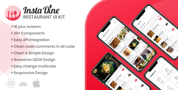 InstaDine – Restaurants Directory React Native UI Kit Template Nulled