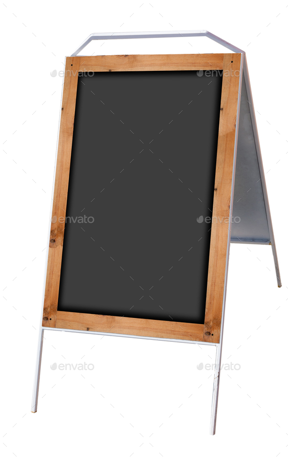 Empty menu board stand on white background