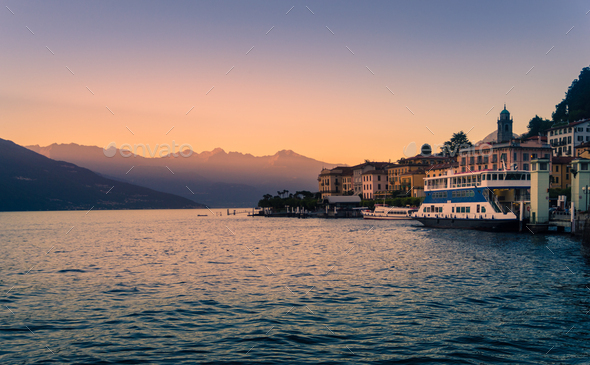 Bellagio at Dusk on the Shores of Lake Como - Stock Photo - Images