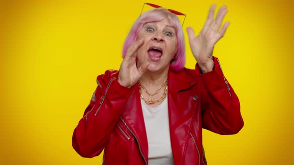 Mature Old Woman Smiling Excitedly Pointing to Camera Beauty Choosing Lucky Winner Indicating you alt