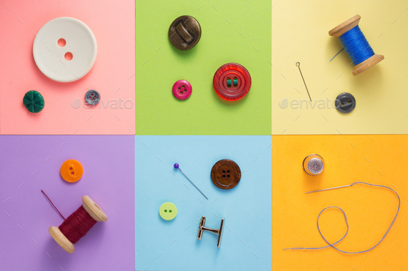 sewing tools and accessories at paper background Stock Photo by seregam