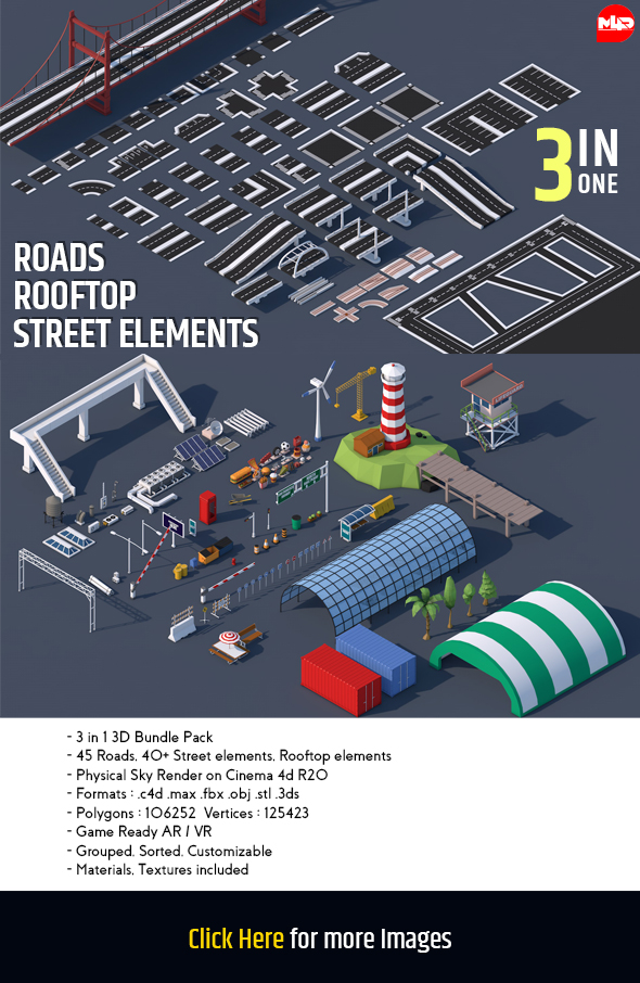 Roads RooftopStreet Elements - 3Docean 26033329