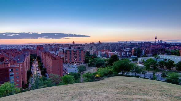 Panoramic Day to Night Timelapse View of Madrid Spain alt