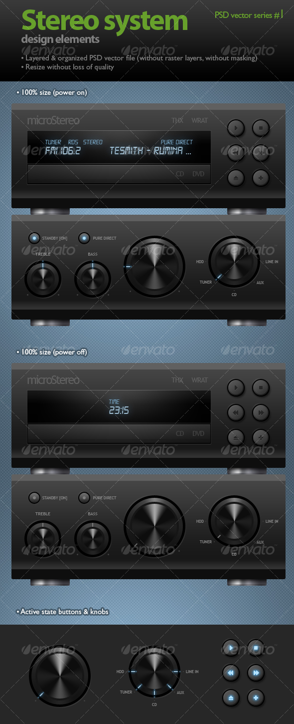 Stereo system (black knobs & buttons) - Web Elements