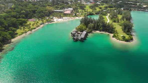 Port Vila, Vanuatu - April 3 2019: Aerial drone view of Holiday Inn Resort Vanuatu alt