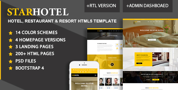 Exceptional STAR HOTEL - Hotel, Resort & Restaurant Booking HTML5 + Admin Template