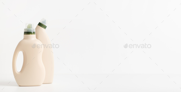 Two eco designed bottles of natural detergent for cleaning