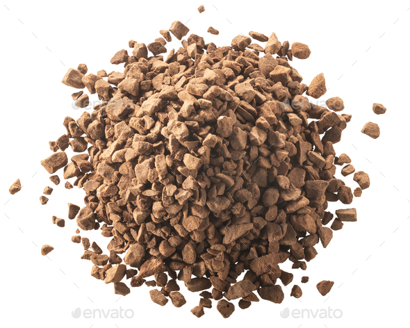 Freeze-dried coffee granules pile, paths, top