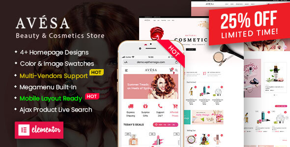 Avesa – Beauty & Cosmetics Store WooCommerce WordPress Theme (Mobile Layout Ready)