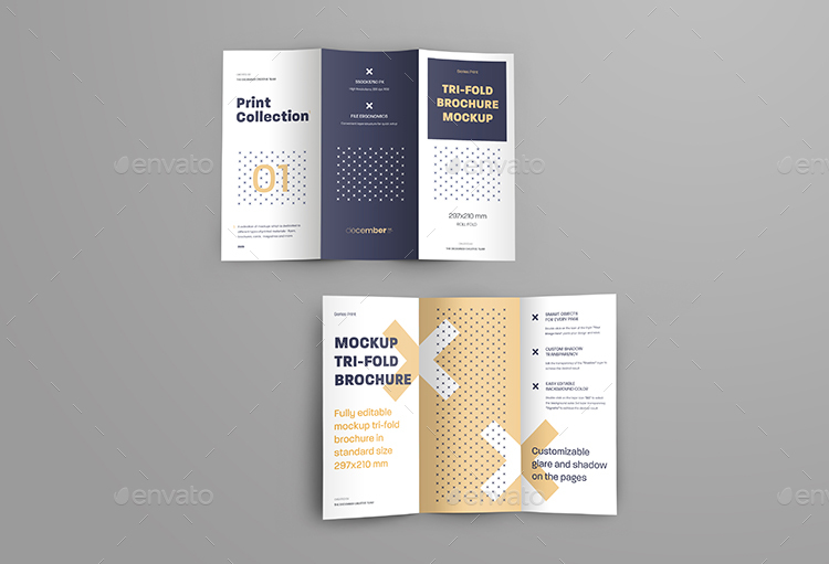 7 Mockups Leafleat Dl Trifold Brochure, Graphics 