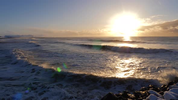 Iceland Winter View Of Crashing Ocean Waves At Sunrise 2