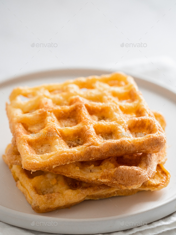 Savory keto two ingredients waffles chaffles Stock Photo by Fasci