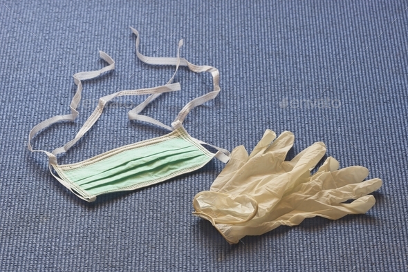 Surgical medical face mask and gloves as individual protection devices.