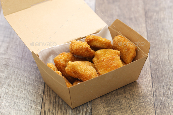 homemade chicken nuggets in paper box