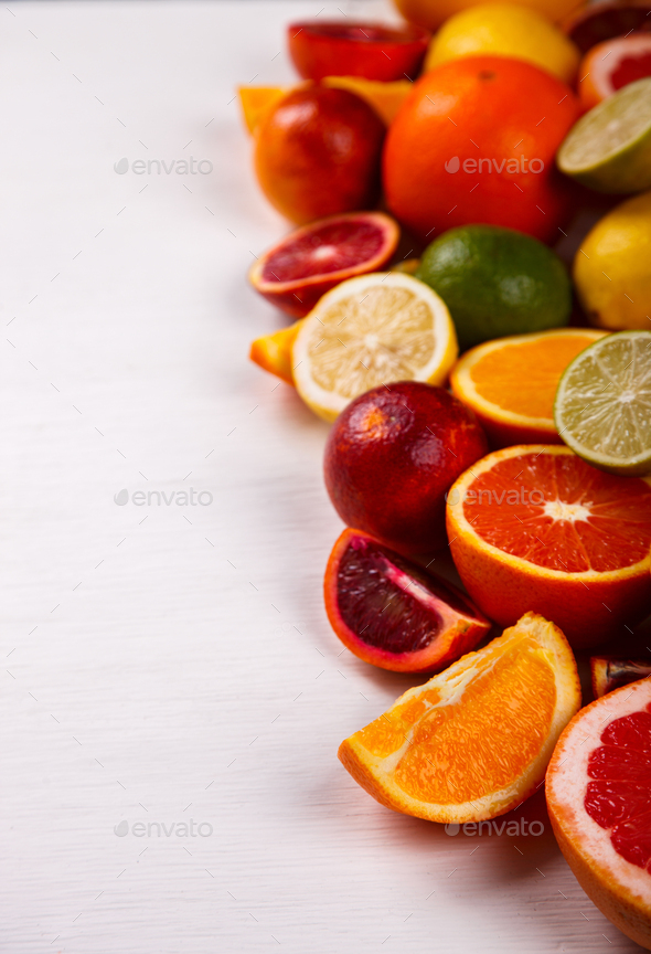 Different Citrus Fruit .Antiviral healthy food. Immunity restoration
