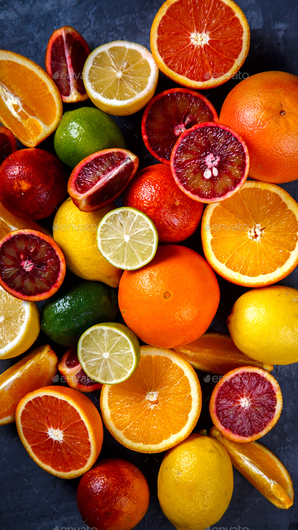 Different Citrus Fruit .Antiviral healthy food. Immunity restoration