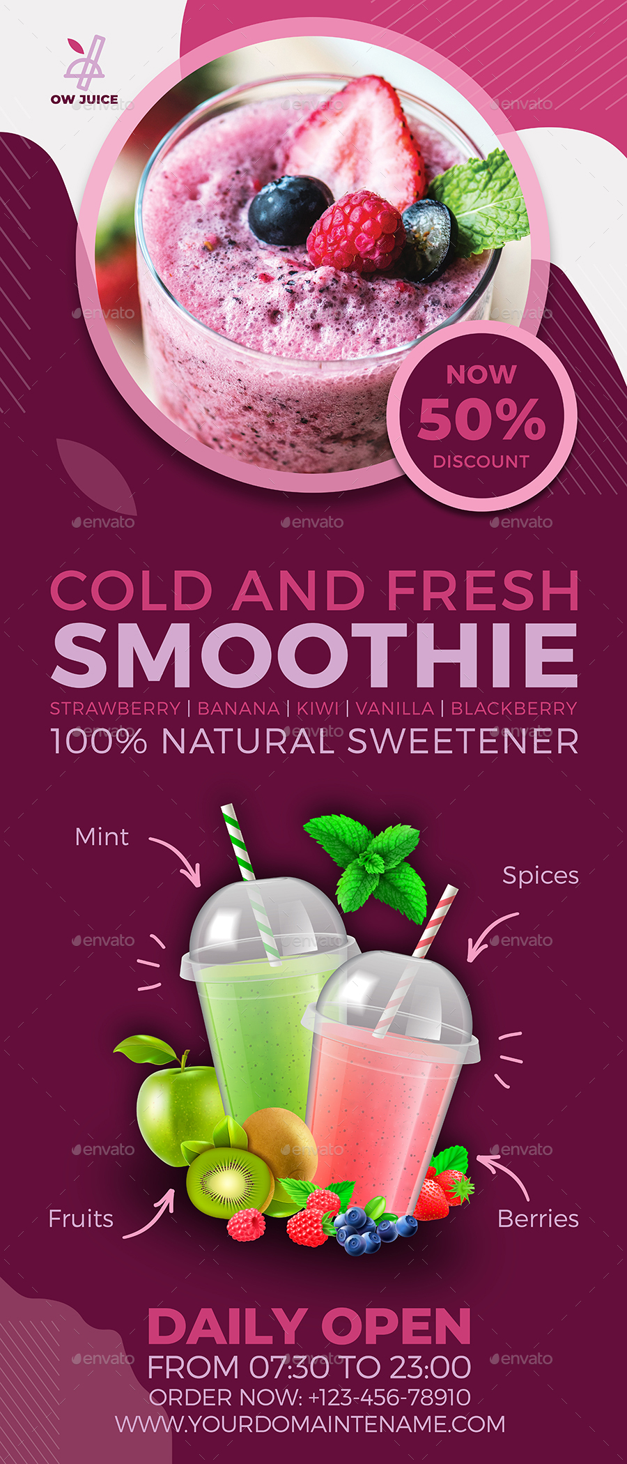 Smoothie Signage Roll Up Banner Template by OWPictures | GraphicRiver