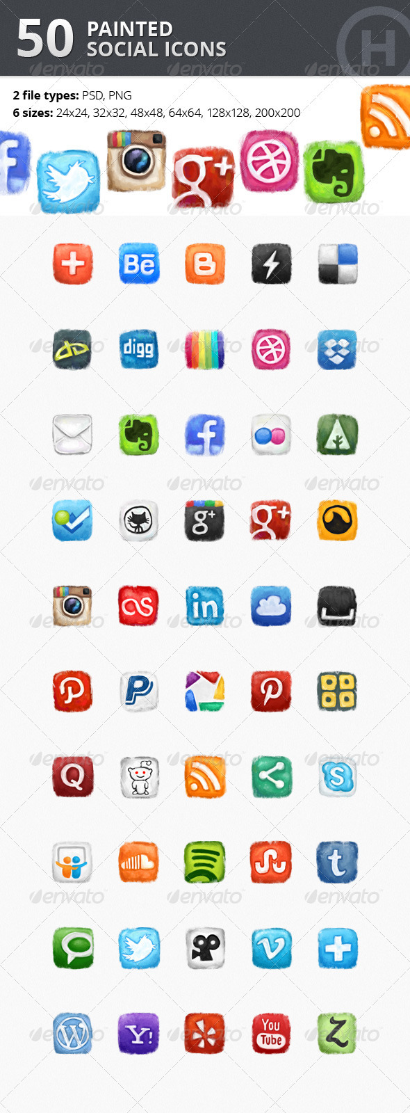 50 Painted Social Icons - Web Icons