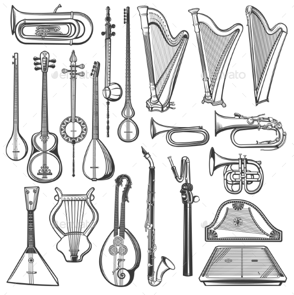 30 Music Instruments Names Illustrations RoyaltyFree Vector Graphics   Clip Art  iStock