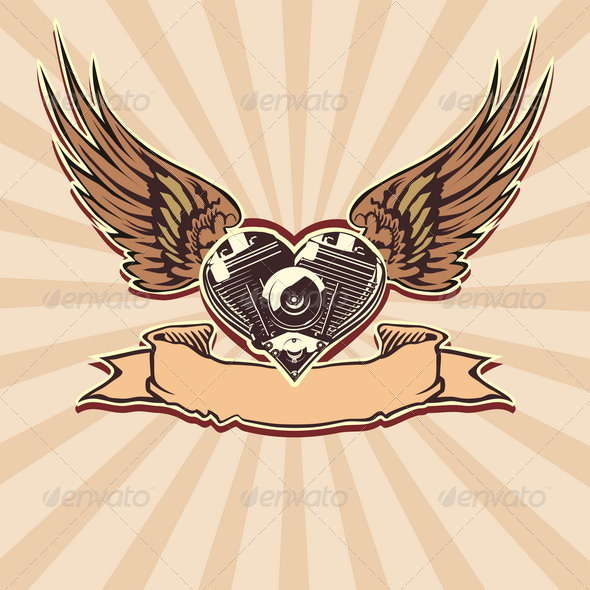 Winged Motorbike Symbol - Tattoos Vectors