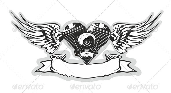 Winged Motorbike Symbol - Tattoos Vectors