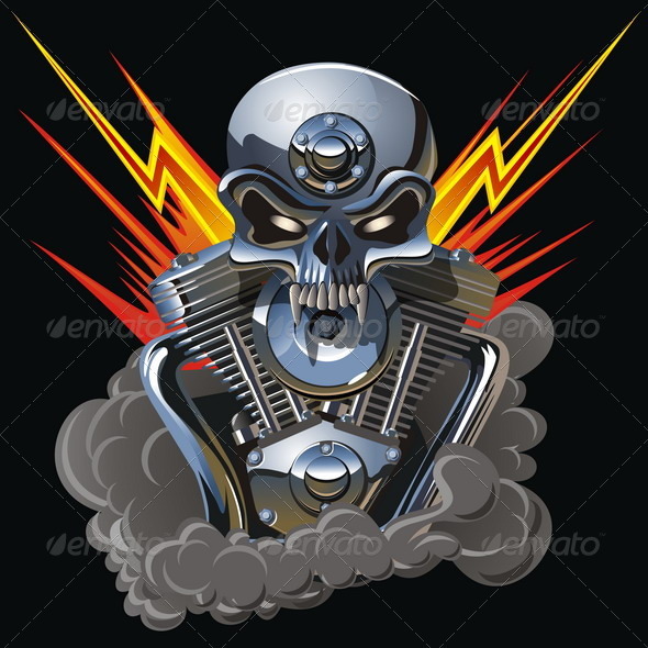 Vector Metall Skull with Engine - Decorative Symbols Decorative