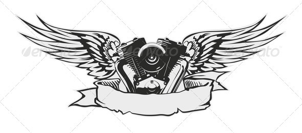 Vector Engine with Wings - Tattoos Vectors