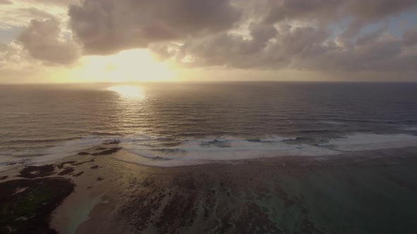 Picturesque Seascape at Golden Sunset, Aerial View alt